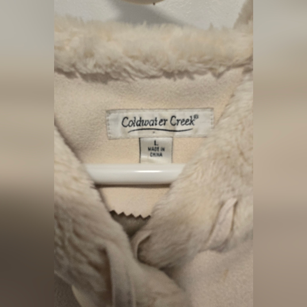 Coldwater Creek Size Large Womens Warm Whipstitch Faux Suede Hooded Coat. - Picture 3 of 6